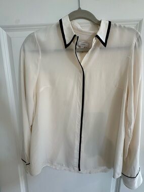 J. Crew Cream Button-Up Blouse with Black Trim